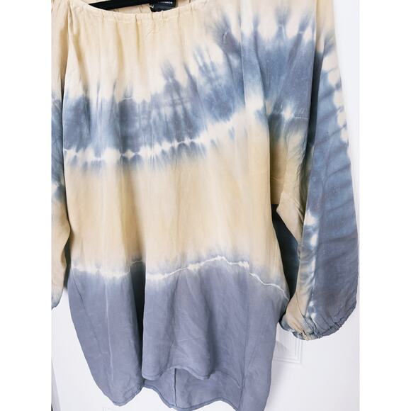 Club Monaco 100% Silk Tye Dye Blouse Flowy Small Earthy Fall Minimalist Boho - Picture 5 of 8
